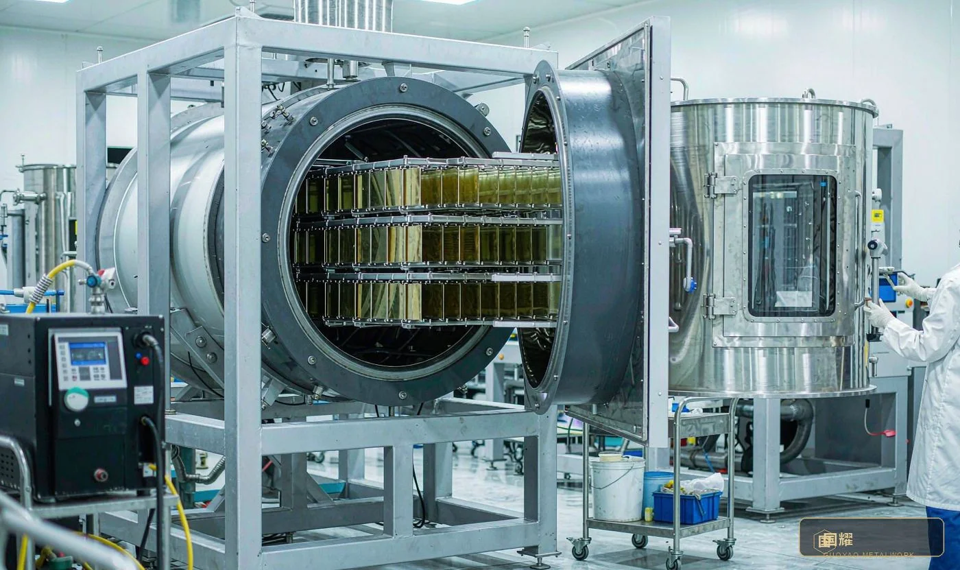 Surface treatment: brushing/mirror then PVD vacuum coating, one furnace run per batch to lock colour