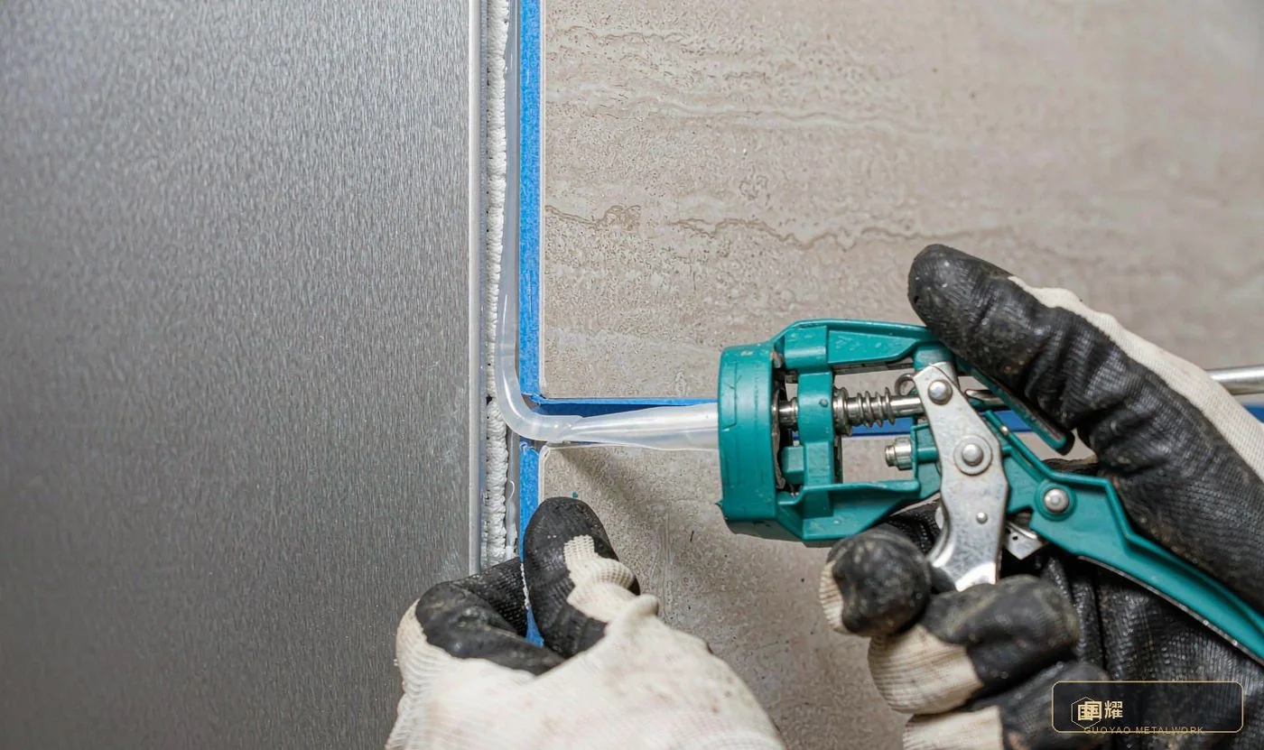 Sealant work: tight joints take none; open joints get even colour-matched silicone beads