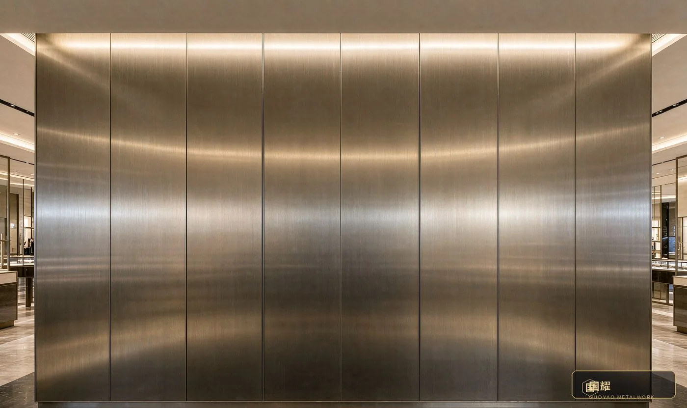 A completed stainless decorative wall — the carrier of the cost structure