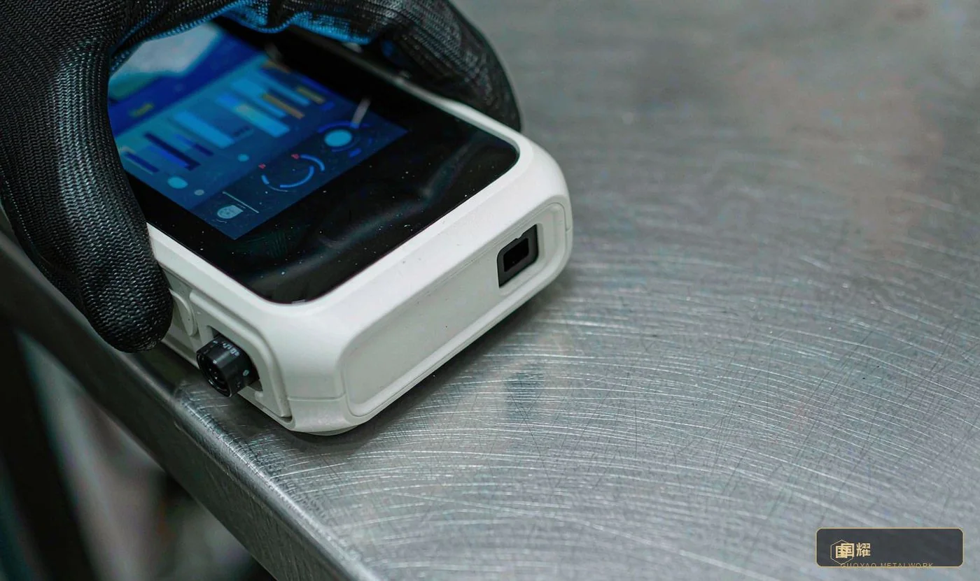Close-up of PMI material re-inspection with a handheld spectrometer