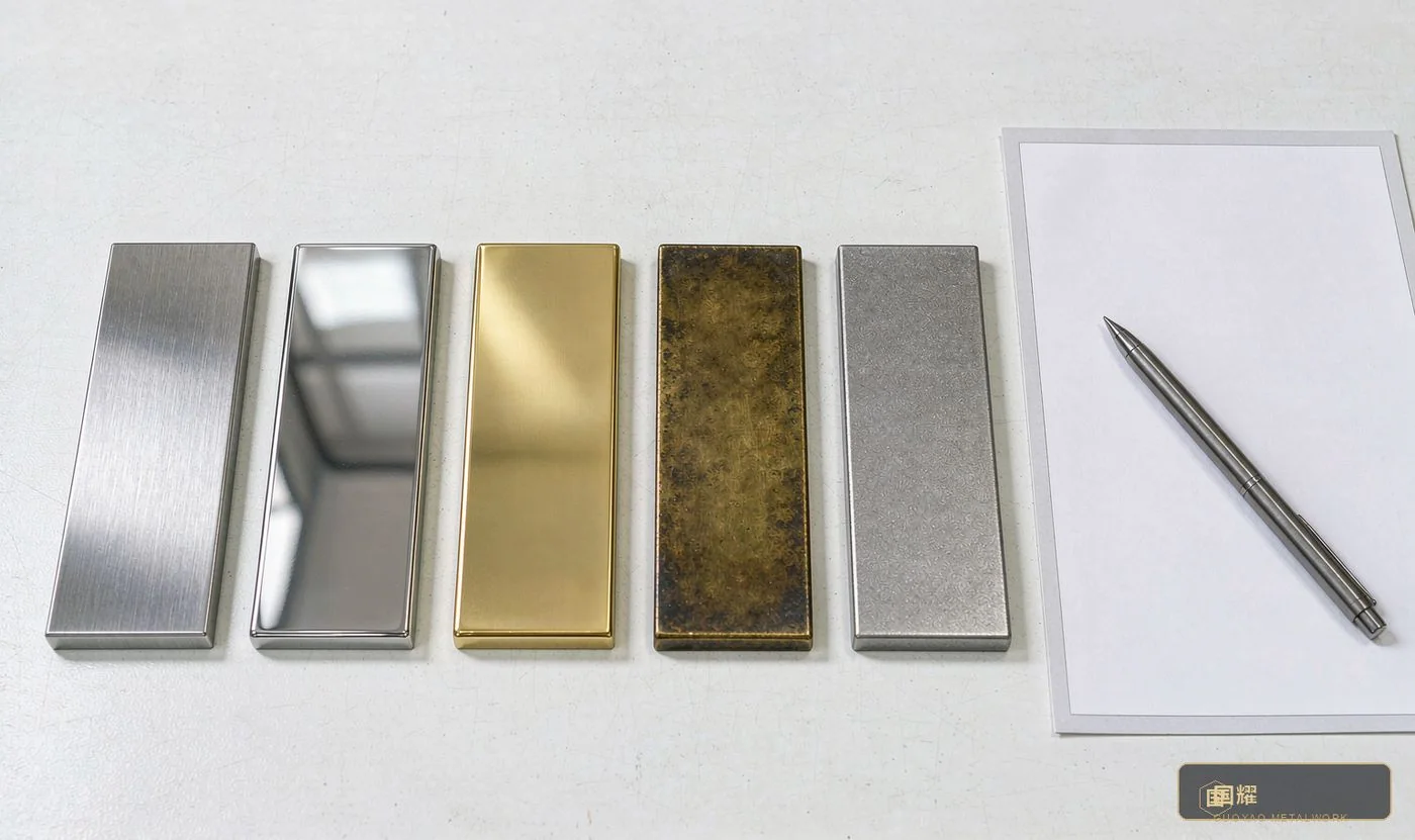 First sampling round: several colour boards laid out for comparison