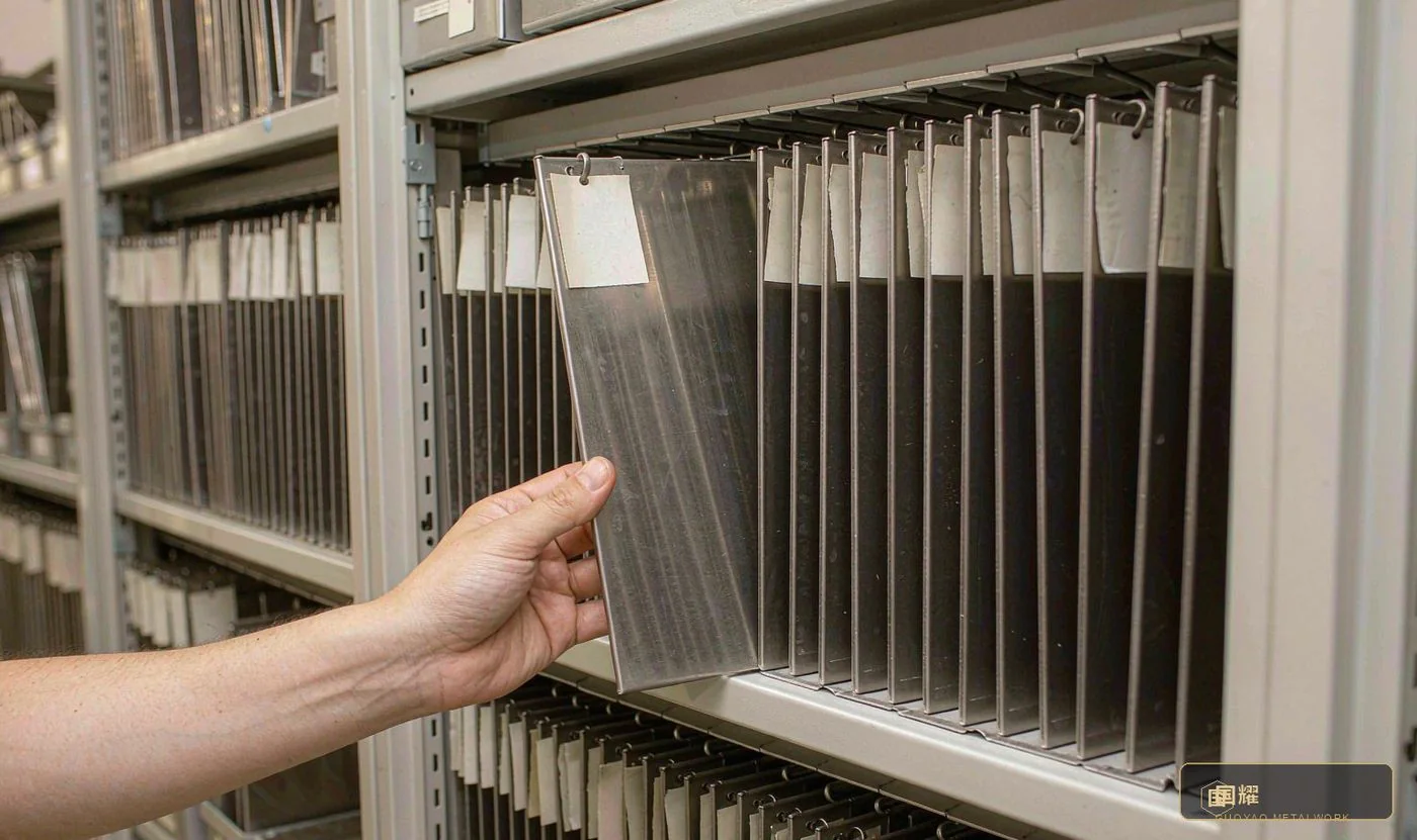 Numbered colour boards in the sample retention cabinet