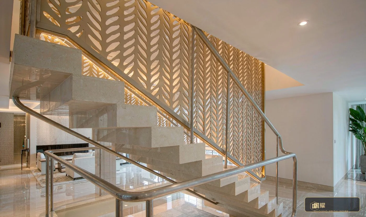 Metal screens and stair balustrade in a luxury residence