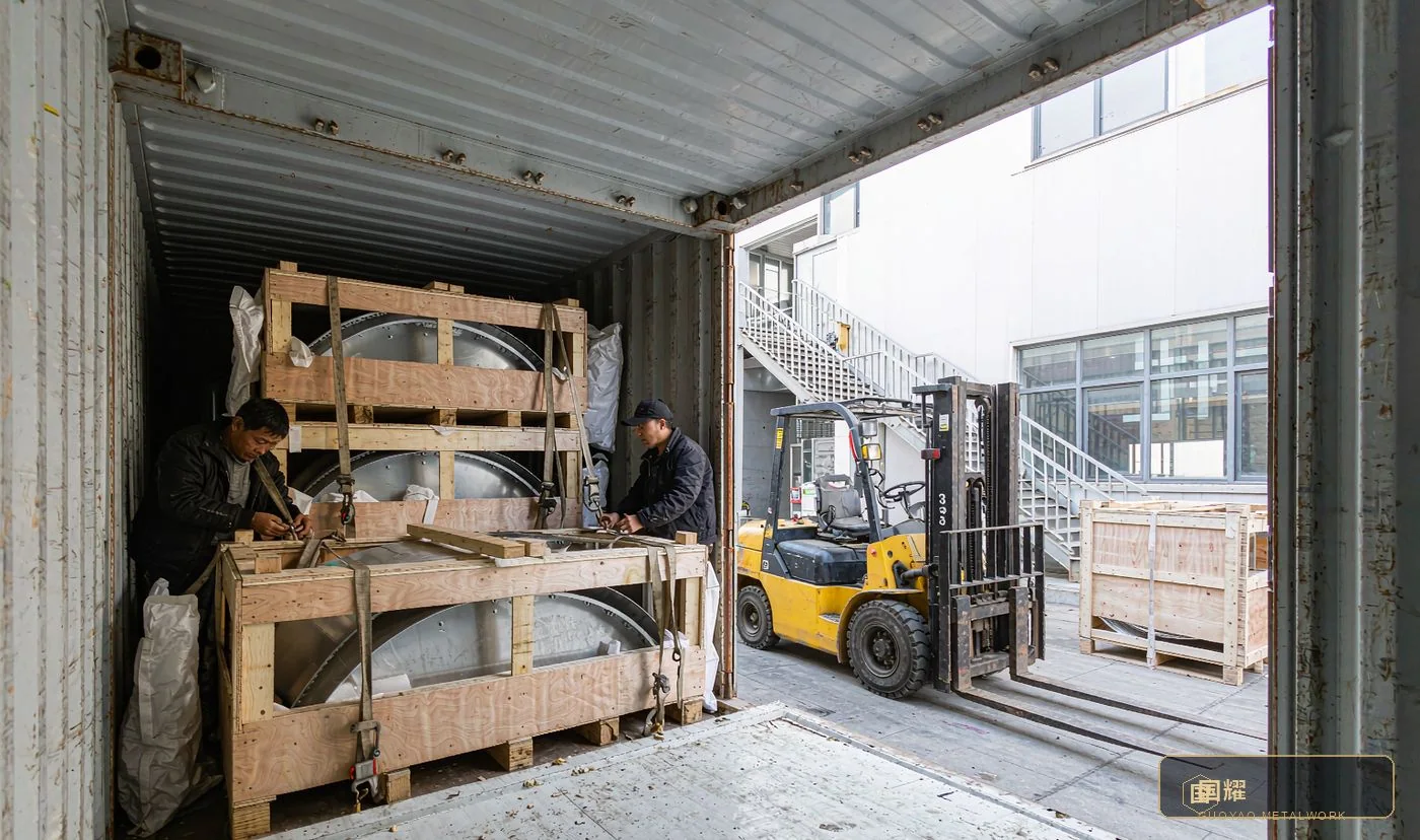 Export crates lashed inside a 40ft container