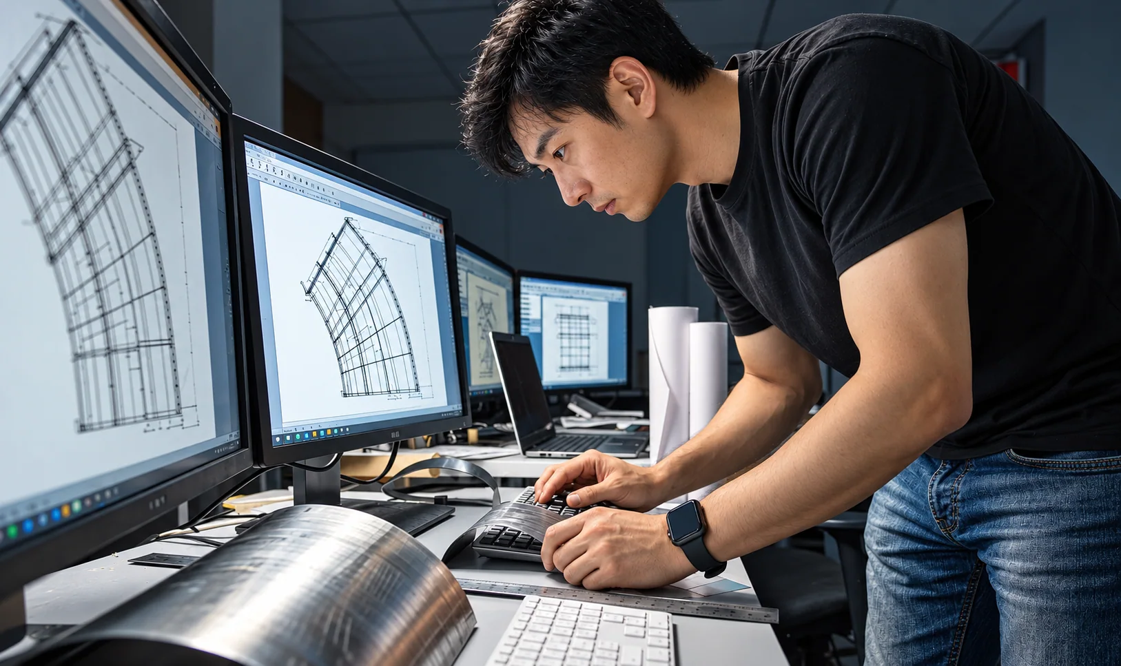 Engineer developing flat patterns and the 3D elevation of the column cladding