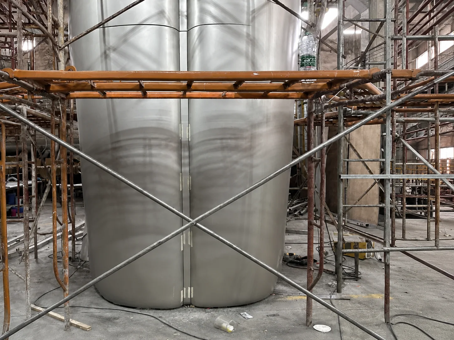 The column shell under assembly inside the factory