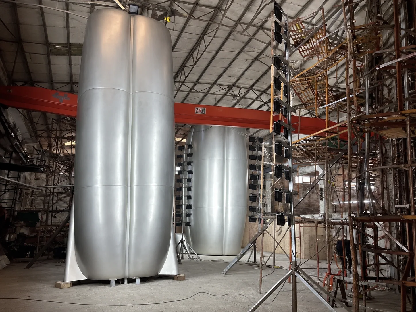 The assembled column shell in the factory bay